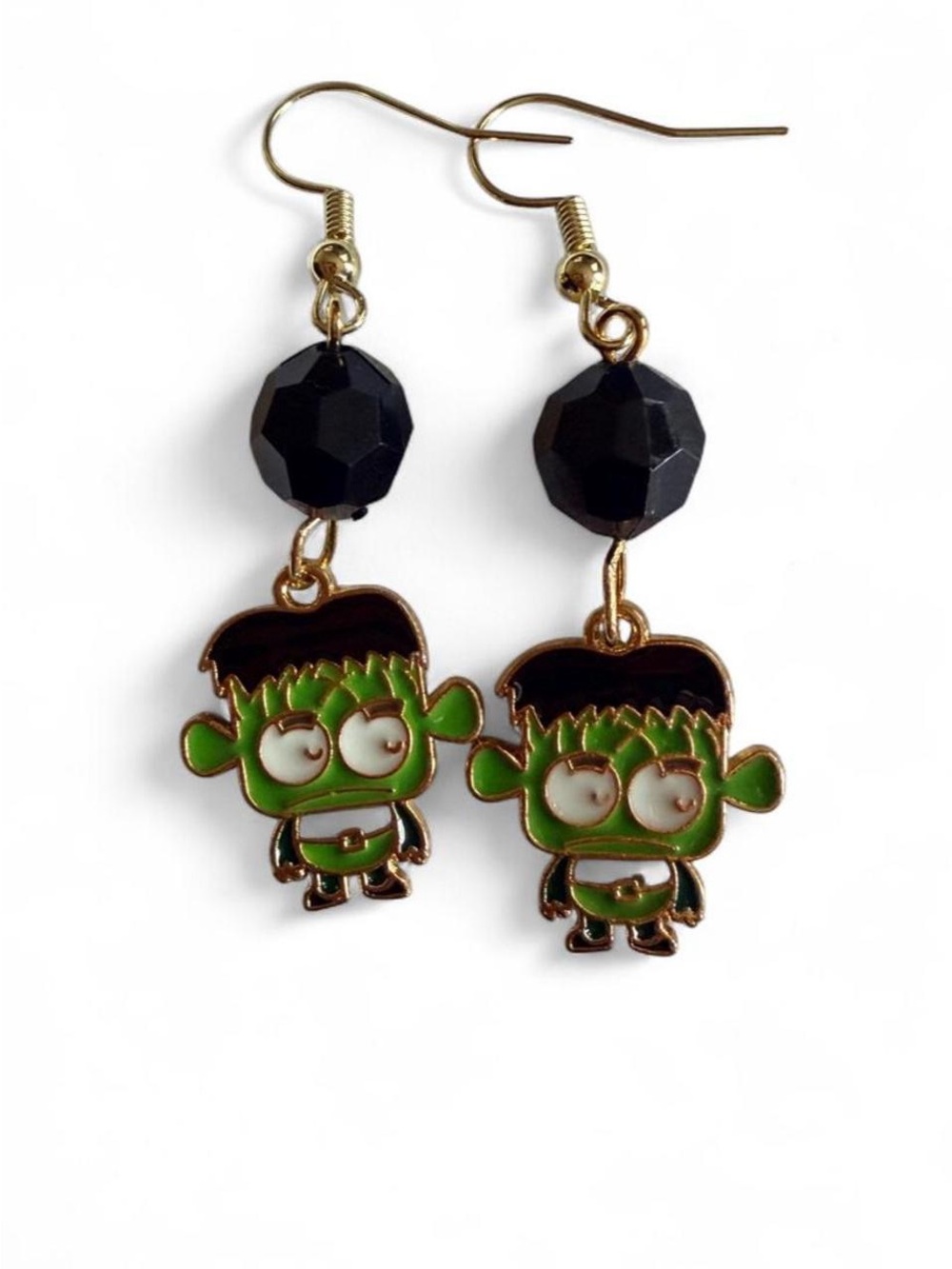 Handmade Green Frankenstein Monster Dangle Earrings Spooky Halloween